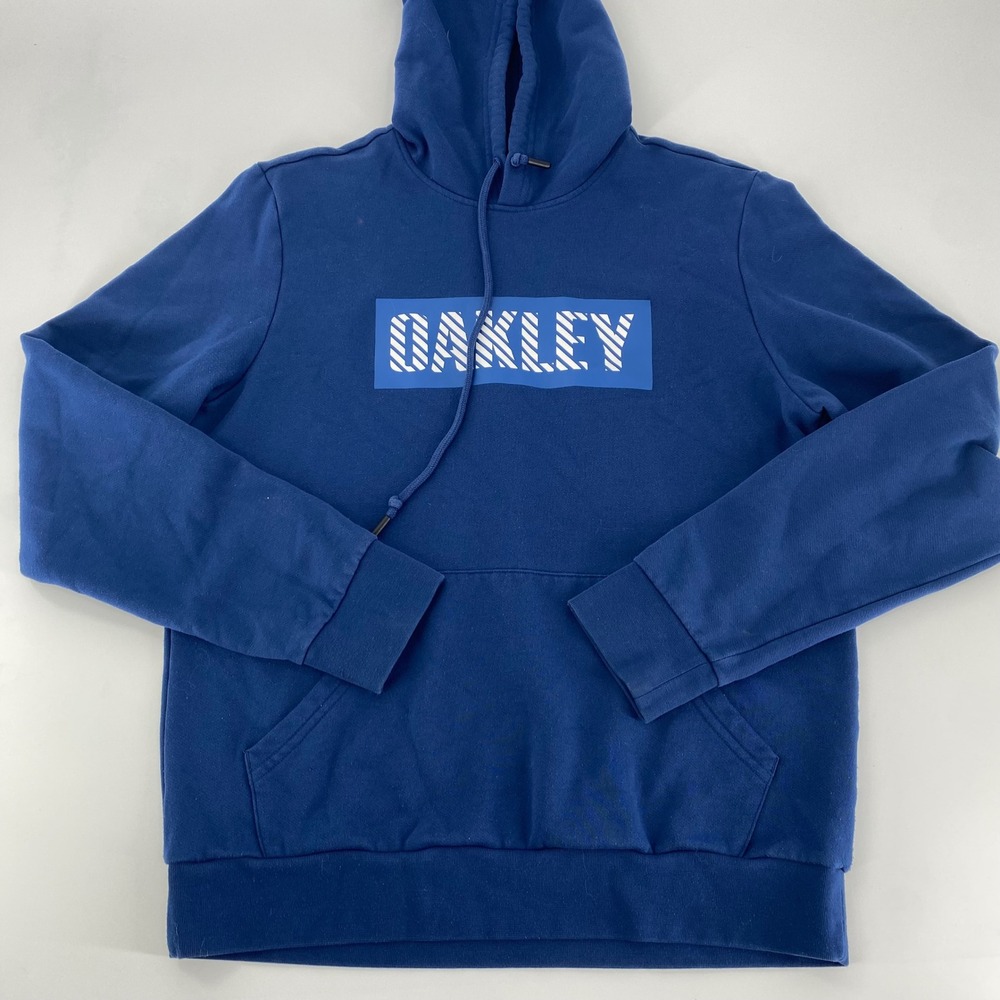 Oakley Men's Blue Hoodie Custom Fit Pullover Logo Graphic Sweatshirt